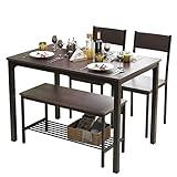soges Dining Table Set for 4, 43.3 inch Kitchen Table Set with Chairs and Bench, 4 Piece Dining Room Table Set for Small Space, Apartment, Restaurant, Rustic Oak