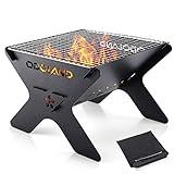 Odoland Camping Campfire Grill, Portable Folding Charcoal Grills, Backpacking BBQ Grill, Heavy Duty Firepit Grill with Carry Bag for Outdoor Cooking, Bonfire, Patio, Backyard