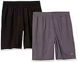 Amazon Essentials Men's Performance Tech Loose-Fit Shorts (Available in Big & Tall), Pack of 2, Black/Dark Grey, Large