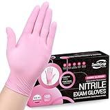 SwiftGrip Pink Disposable Gloves, Medical exam Gloves Disposable Latex Free, Gloves for Cleaning & Esthetician, Pink Rubber Gloves, Pink Cleaning Gloves, Powder-Free, 100-ct Box (Small)