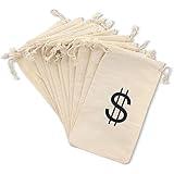 Juvale Sustainable Greetings 12 Pack Dollar Sign Drawstring Gift Bags - Cowboy Pirate Theme Birthday Party Goody Canvas Pouches - 4.3 x 7 In Dollar Sign Bag