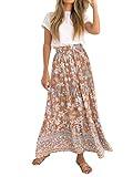 ZESICA Women's 2025 Summer Bohemian Floral Printed Elastic Waist A Line Maxi Skirt with Pockets,Clay,Medium