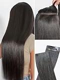 LUVME Invisible Clip in Hair Extensions, Yaki Straight Real Human Hair Remy Hair Clip ins for Women, Natural Human Hair, 18 inch 110g 6Pcs, Natural Black