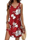 Aokosor Sundresses for Women 2025 Vacation Loose V Neck Sleeveless Casual Dresses Beach Summer Swimsuit Coverup Red Floral L