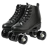 XUDREZ Classic Roller Skates High-Top Double-Row Leather Roller Skates for Women and Men (Black Black Wheel,7)