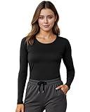 NY Threads Womens Under Scrub Slim Fit Long Sleeve T-Shirt Underscrub Comfort Tee, Medium, Black