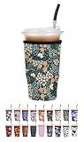 Cavllson Reusable Insulated Neoprene Iced Coffee Sleeves & Coffee Cup Holder, Universal Fit 16-32oz Cups for Hot/Cold Beverages - Flower-1 Pack Large
