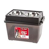 IRIS USA Elevated Dog Bowls, 15"H Raised Bowl for Large Dogs, Airtight Pet Food Storage Holds Up To 47 Lbs, 2 Removable 64 oz Stainless Steel Bowls, At Home or Camping, Smoke/Black