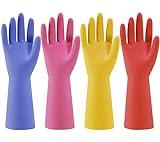 Bamllum Rubber Kitchen Dishwashing Gloves - 4 Pairs Colorful Reusable Household Cleaning Gloves for Washing Dishes and Cleaning Tasks, Flexible Long-lasting and Non-Slip (Large, Blue+Pink+Yellow+Red)