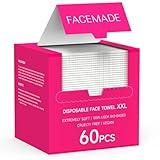 FACEMADE 60 Count XXL Disposable Face Towels 12" × 12", 100% USDA Biobased Face Towelettes Disposable, Clean Facial Towels for Makeup and Clean Skin, Super Soft and Thick Dry Wipes Club