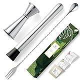 Homestia 3Pcs Muddler for Cocktail Set - Bar Muddler Tool with Sturdy Head, Versatile Cocktail Spoon & Jigger, Stylish Rust-Resistant Stainless Steel Set - Bar Tools Set for Drink Mixing