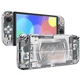 eXtremeRate Full Set Shell for Nintendo Switch OLED, Console Back Plate & Kickstand, NS Joycon Handheld Housing with Buttons for Nintendo Switch OLED - Silver Splatter