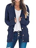 MEROKEETY Women's 2025 Fall Long Sleeve Cable Knit Cardigan Sweater Open Front Button Loose Outerwear Navy