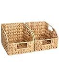 StorageWorks Pantry Baskets for Organizing, Wicker Basket with Built-in Handles, Handwoven Wicker Storage Baskets, Water Hyacinth for Shelves, 2 Pack