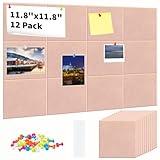 12 Pack Large Cork Board, Cork Boards for Walls, Bulletin Board Alternative, Pin Board with Push Pins & 72 Adhesive Tabs, Felt Wall Tiles for Home Office Wall Decor, 48"X36"