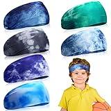6 Pcs Athletic Headbands for Kids - Boys Football Headbands, Tie Dye Youth Sweat Absorbing Elastic Hairbands