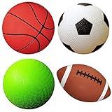 AppleRound Pack of 4 Sports Balls with 1 Pump for Toddlers and Kids: 1 Each of 5-Inch Soccer Ball, Basketball, Playground Ball, and 6.5-Inch Football