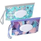 FEBSNOW 2 Pack Baby Wipe Dispenser, Reusable Portable Wipe Holder, Baby Wipes Container, Travel Baby Wipes, Refillable Wet Wipe Pouch (Floral)
