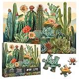 Vintage Cactus Plant Puzzles for Adults 1000 Pieces and up, PICKFORU Retro Succulents Puzzles as Home Decor, Flower Puzzle for Plant Lovers