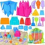 FUSPWEAO Beach Toys Sand Toys for Kids, Sand Castle Toys for Beach with 2 Sand Castle Bucket and Mesh Bag, Sand Molds, Shovels and Rakes, Sandbox Toys for Toddlers, Travel Beach Toys for Kids 3-10