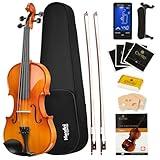 Mendini by Cecilio Violin 4/4 Full Size Set For Beginners - Hand Carved Acoustic Violins Set - Fiddle Solidwood Kit with Hard Case, Two Bows, Tuner, Rosin, Shoulder Rest, Extra Strings, Lesson Book