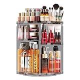 Auxmir Rotating Makeup Organizer, DIY 9 Adjustable Layers Spinning Skincare Organizer, Bathroom Organizer with Brush Holder Perfume Tray, Multi-Function Storage Carousel for Vanity Bathroom Countertop