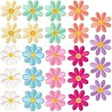 Alpinleux 24pcs Flower Iron on Patches, Cute Daisy Flower Patch for Clothes, Sew on Embroidered Applique Patch, Sewing Floral Patches for Clothes Jeans Jackets Bags - 8 Colors (4x4cm)