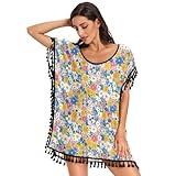 Yuiboo Beauty Spring Colorful Flower Womens Swimsuit Cover Ups Dress Beach Coverups for Swimwear S