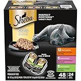Sheba Perfect Portions Wet Cat Food Cuts in Gravy Variety Pack, Roasted Chicken Entree, with Sustainable Salmon, and Tender Turkey Entree, 2.6 oz. Twin-Pack Trays (24 Count, 48 Servings)