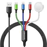 Upgraded Multi Charging Cable for Apple Watch Charger 4 in 1 Magnetic iWatch Charger Nylon Braided USB C/L/Micro Compatible with iWatch Series 10-1/iPhone 16 15/Galaxy Android-4FT