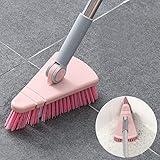 Cleaning Brush with Long Handle Floor Scrubbers for Tub Tile Cleaning Supplies Scrub Brush for Bathroom Bathtub Toilet Floor Kitchen Apartment Essentials Gifts for Women Men (Pink)