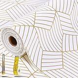 Shelf Liners for Kitchen Cabinets 12in x 20FT, Non Adhesive Cabinet Liner Strong Non-Slip Thickened Gold Geometric Drawer Liner, Easy to Clean for Shelf, Cabinet with Knife and Tape Measure
