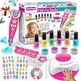 BATTOP Kids Nail Polish Set for Girls, Nail Art Kits with Nail Dryer & Glitter Pen, Quick Dry & Peel Off & Non-Toxic Nail Polish, Christmas Birthday Gifts for Girls Ages 6 7 8 9 10 11 12