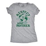 Womens Respect Your Mother T Shirt Funny Cool Earth Day Nature Lovers Tee for Ladies Funny T Shirts Cool Environmental Top Women's Novelty Tees Light Grey M