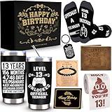 JTAMOHI 8 Pcs Happy 13th Birthday Gifts for Boys, 13 Year Old Boy Birthday Gifts Ideas with 20 Oz Tumbler, Funny Socks, Toilet Paper, Teen Wallet, Bracelet, Keychain for Son, Nephew, Grandson, Brother