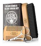 Viking Revolution Beard Comb & Beard Brush Set for Men -- Natural Boar Bristle Brush and Dual Action Pear Wood Comb w/Velvet Travel Pouch - Great for Grooming Beards and Mustaches