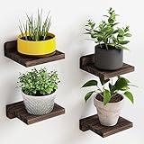 Fixwal Small Floating Shelves, 5X5 Inches Wall Shelf Set of 4, Rustic Wood Small Wall Mounted Shelves for Bedroom, Living Room, Kitchen, Bathroom Decor (Dark Carbonized Black)