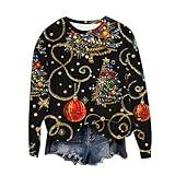 Black of Friday Womens Christmas Sweatshirt 2024 Trendy Glitter Xmas Tree Print Long Sleeve Pullover Tops Casual Ugly Christmas Shirt Christmas Sweaters for Women