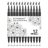 Hethrone Black Markers for Drawing - Brush Pens with Felt Tips for Artists - Calligraphy Pens, 12 Pack