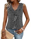 Gaharu Sleeveless Tops for Women Dressy: Wrinkle Free Summer Blouses Shirts - Business Casual Work Professional Office Wear - Chiffon Polka Dots Tank Tops Spotted Black S