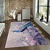 Spring Beauty Peacock Living Room Area Rugs 3' x 4' Romantic Pink Flowers Washable Non-Slip Carpet for Bedroom Hotel Lounge Apartment