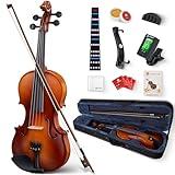 Vangoa Violin 1/4 Size Set Fiddle Outfit, Handcrafted Quarter Starter Acoustic Violins Kit with Solid Wood Side Board Lightweight Hard Case for Beginners Students, Child, Kids, Adults, Right Handed