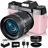 2024 Upgrade VJIANGER Digital Camera for Photography Vlogging Camera for YouTube with WiFi, 180° Flip Screen, 16X Digital Zoom, 52mm Lens, 2 Batteries, 32GB Micro SD Card(Pink)