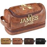 Personalized Toiletry Bag for Men, Engraved Name & Text, Father's Day Gifts for Men, Dad, Leather Men's Toiletry Bag for Traveling, Customized Birthday Gift for Husband, Grandpa, Lover