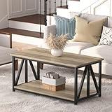 SOROGRA Coffee Table for Living Room with Round Corners, 2 Tier Modern Farmhouse Center Tables with Storage Shelf, 39 Inch Small Table for Sofa Home Office, Grey Wash