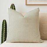 Winter Linen Throw Pillow Covers 18x18 Farmhouse Striped Beautiful Pattern Print Retro Style Classic Wall Trendy Signs Sign Symbols Green Textures Decorative Square Pillow Cover for Couch Sofa Bed