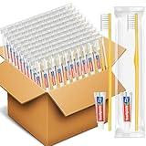 HOFASON Disposable Toothbrushes with Toothpaste Pack of 20, Yellow Hollow Travel Toothbrush Set with 5g Toothpaste Individually Wrapped Toothpaste Bulk for Homeless, Nursing Home, Shelter, Hotel