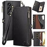 XcaseBar for S24 Plus/S24+ Wallet case with Zipper Credit Card Holder RFID Blocking,Flip Folio Book PU Leather Shockproof Protective Cover Women Men for S24Plus Phone case Black