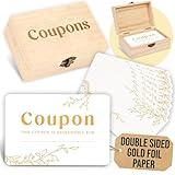 WOODAMORE 50 Blank Coupon Cards for Business - Couples Coupon Book for Him, Gold Foil Love Coupons for Her, Valentine Day Gift Certificates, Redeem Gift Voucher for Spa, Restaurant, Hair Salon