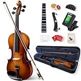 Vangoa Violin 4/4 Full Size Set Fiddle, Handcrafted Starter Acoustic Violins Kit with Solid Wood Side Board, Lightweight Hard Case for Beginners, Teens, Child, Kids Age 12+, Adults, Right Handed